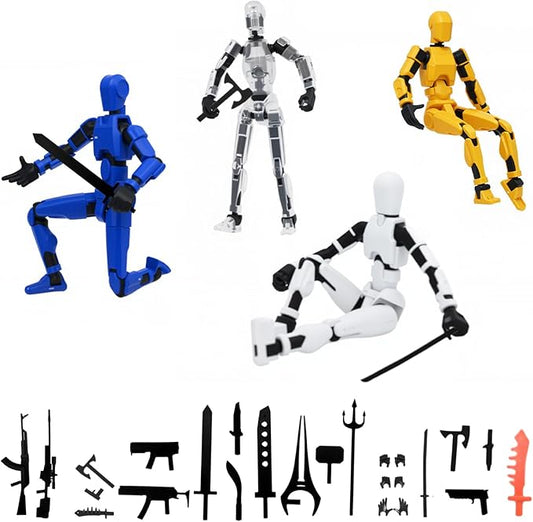 (Assembly Completed) 4 Packs Dummy13 Action Figure Set, 3D Printed ActionFigure Toy Gifts for Kids, Dummy 13,Robot 13 Action Figure Full Body Mechanical Doll Christmas Birthday Gift for Boys Girls