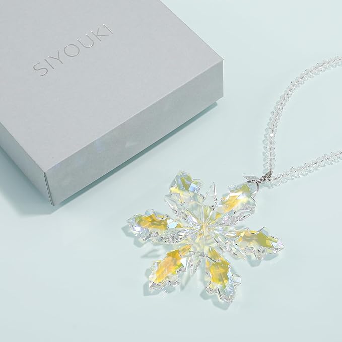 2024 Annual Edition Crystal Snowflake Ornaments Christmas Ornaments Home Hanging Decor Gifts (Multicolor)