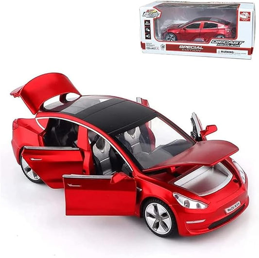 Diecast Toy Car Model 3 Car Model,Zinc Alloy Simulation Casting car Pull Back Vehicles,1:32 Scale Mini Vehicles Toys with Lights and Music for Toddlers Kids Children Birthday Gift (Red)