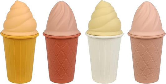 BLUE GINKGO Ice Cream Sand Toys - Silicone Beach Toy Ice Cream Set of 4 | Easy Clean, Travel-Friendly | Bath Toys for Toddlers and Children (Sunset Multi Pack)