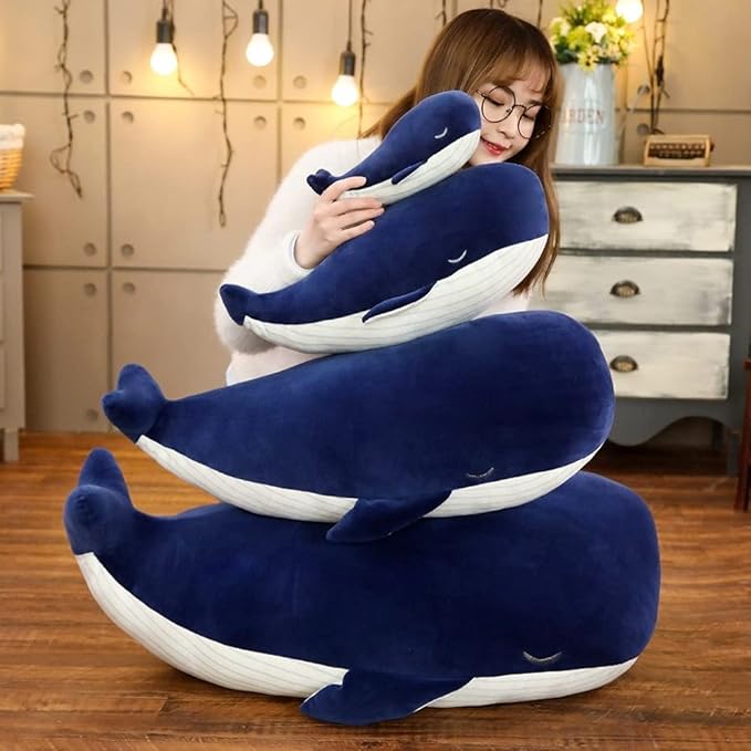 MUPI Whale Stuffed Animals Plush Pillow 4 Size Cute Soft Cotton Plushies Pillows Kawaii Blue Whale Toy Gifts for Kids Boys Girls Adults (Blue, 26 Inch)