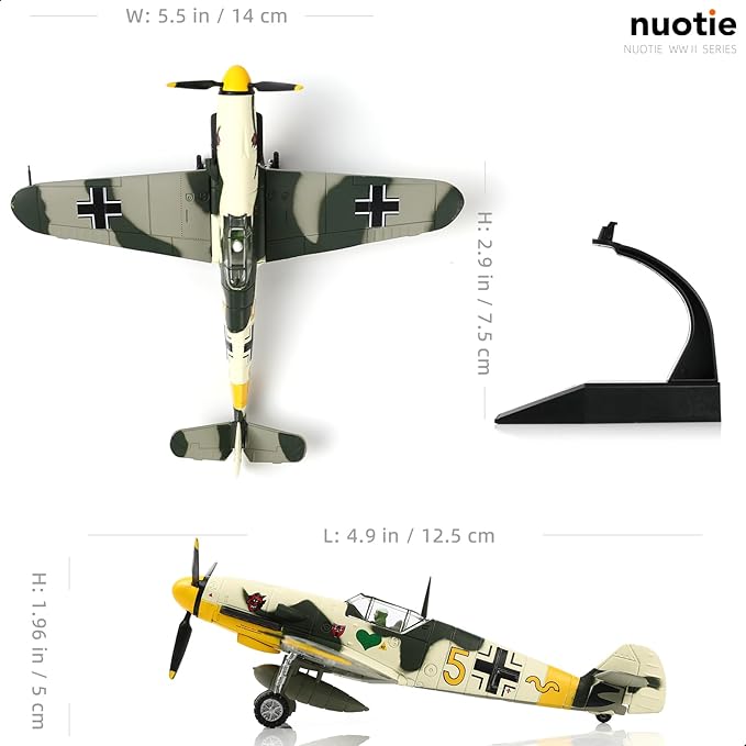 1/72 Scale German WWII Messerschmidt BF-109 Fighter Model Diecast Airplanes Military Display Model Aircraft for Collection Classic Model (Jungle Camouflage)