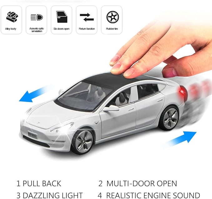 1:32 Scale Model 3 Alloy Car Model Diecast Toy Vehicles for Kids, car Model Toy，Pull Back Alloy Car with Lights and Music,Mini Vehicles Toys for Kids Gift ，Children Birthday Gift. (White)