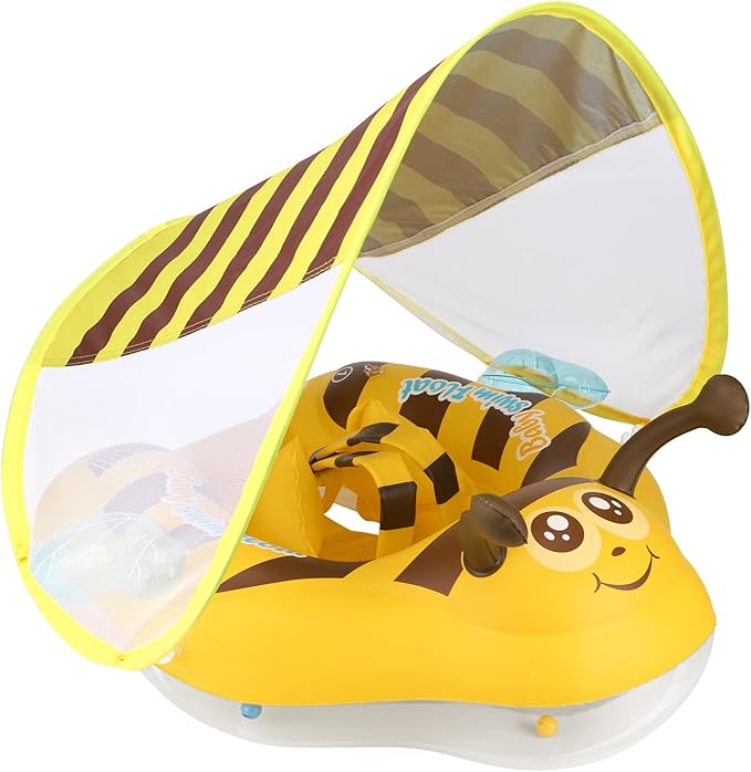 Free Swimming Baby Inflatable Baby Pool Float Ring Size Improved Bumble Bee Toddler Swim Trainer for Age of 3-36 Months (Yellow, Large)
