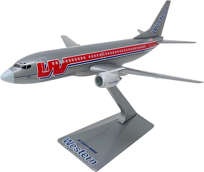 Flight Miniatures Western Bare Metal 737-300 1:200 Scale - Plastic Snap-Fit Model Airplane - Collectible Replica of Western Airlines Aircraft Part #ABO-73730H-004