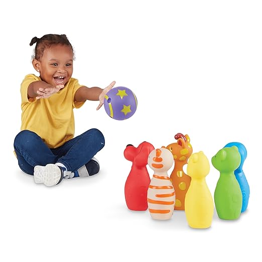 Melissa & Doug K’s Kids Bowling Friends Set, Soft Animal-Themed Pins & Ball with Carry Case, Travel-Friendly Bowling Game Sports Toy, Indoor & Outdoor Toddler Toys for Kids Ages 2+