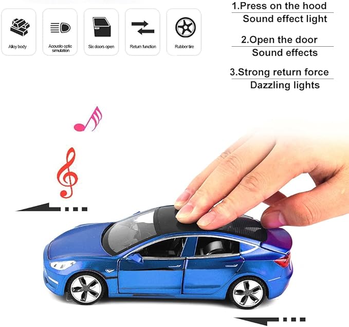 Diecast Toy Car Model 3 Car Model,Zinc Alloy Simulation Casting car Model Pull Back Vehicles,1:32 Scale Mini Vehicles Toys with Lights and Music for Toddlers Kids Children Birthday Gift (Blue)