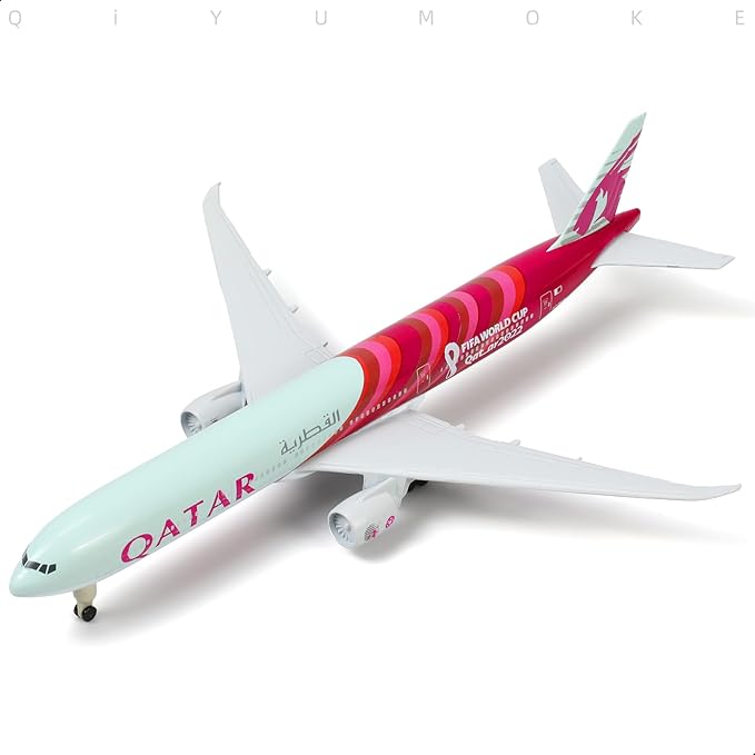 Boeing 777-300ER Qatar 1/300 Diecast Metal Airplane Model with Stand Alloy Aircraft Kit for Aviation Enthusiasts Gifts, Desktop Display Decorations (World Cup2022)