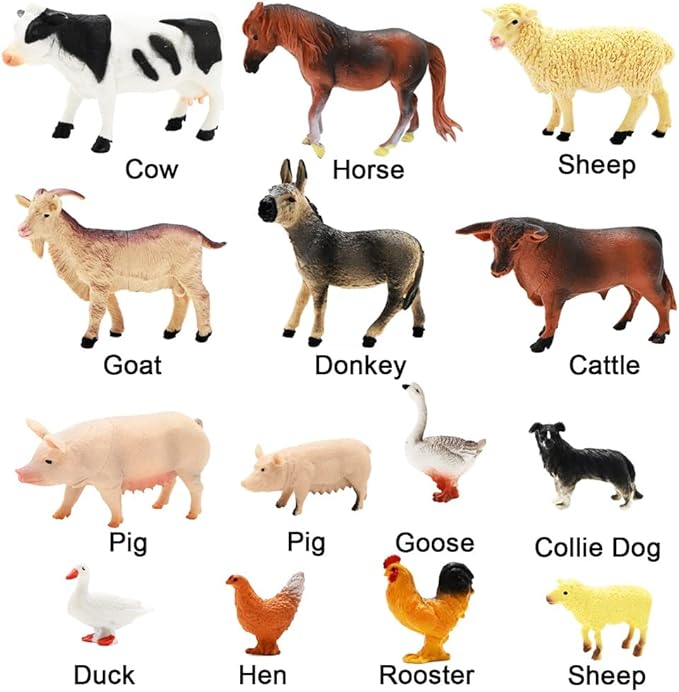 Kimicare 3 Pack Farm Toy Tractor with 40pcs Plastic Farm Animals Figurines and Fence Farm Playset, Farm Figures Farmer Vehicle Toy Truck with Trailer for 3-12 Years Old Kids Boys Girls Toddlers