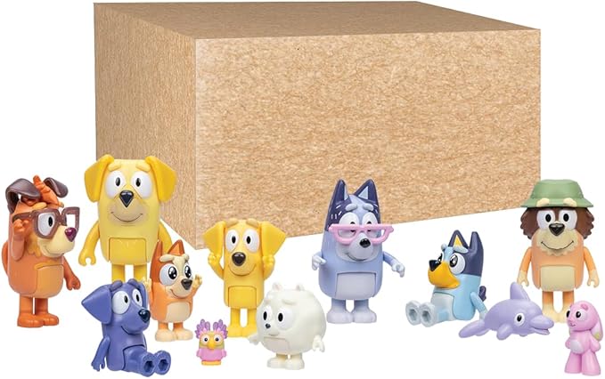 Bluey Figures Super Fan Collector Set – 12-Pack, Includes Chattermax, Grey Dancer, Lucky, Nana, Jean-Luc, Pom Pom, Grandad & More – Gift for Kids Ages 3+, Amazon Exclusive