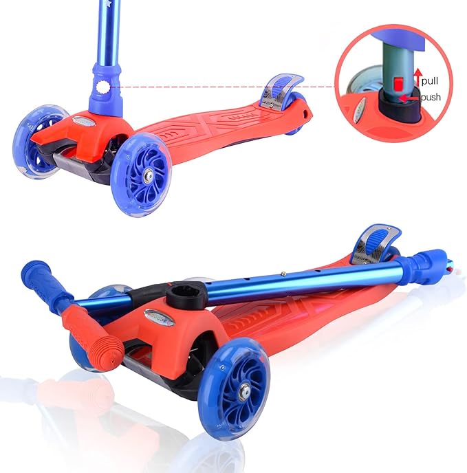3 Wheel Scooter for Kids Ages 6-12,Kids Scooter with Light Up Wheels, Sturdy Deck Design, and 4 Height Adjustable Suitable for Kids Ages 3-12