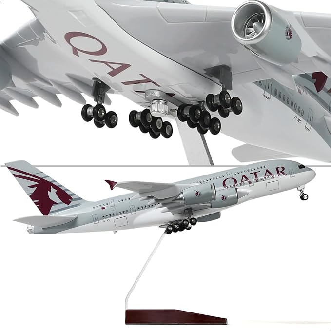 1/200 Qatar A380 Model Plane Diecast Airbus A380 Model Airplane with Stand (14 in-L) Pre-Built Model kit for Adult -Aviation Creative Gifts, Tabletop Collection Display