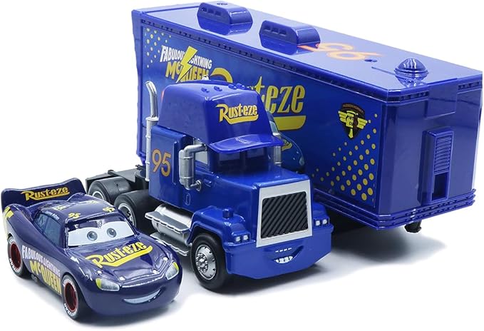Portable Mini Toy Car and Truck Set 1:55 Diecast Model Metal Body Racers for Preschool Kids Ages 3+ Years (Blue)