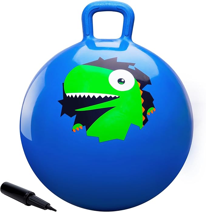 ZOOJOY 20 Inch Hopper Balls for Kids 5-12, Sit On Bouncy Ball with Handle, Inflatable Hippity Hop for Indoor/Outdoor Play, Dinosaur Jumping Toys for Boys & Girls Gifts with Air Pump