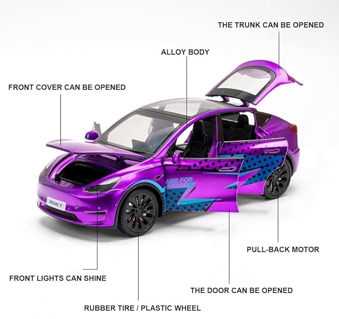 1/24 Model Y Toy Cars Alloy Diecast Model, Pull Back Model Y M-odel Car with Light, Big Mo-del Y Diecast Cars Mode-l Toy Suitable for Kids Adults Birthday Gift (Purple)