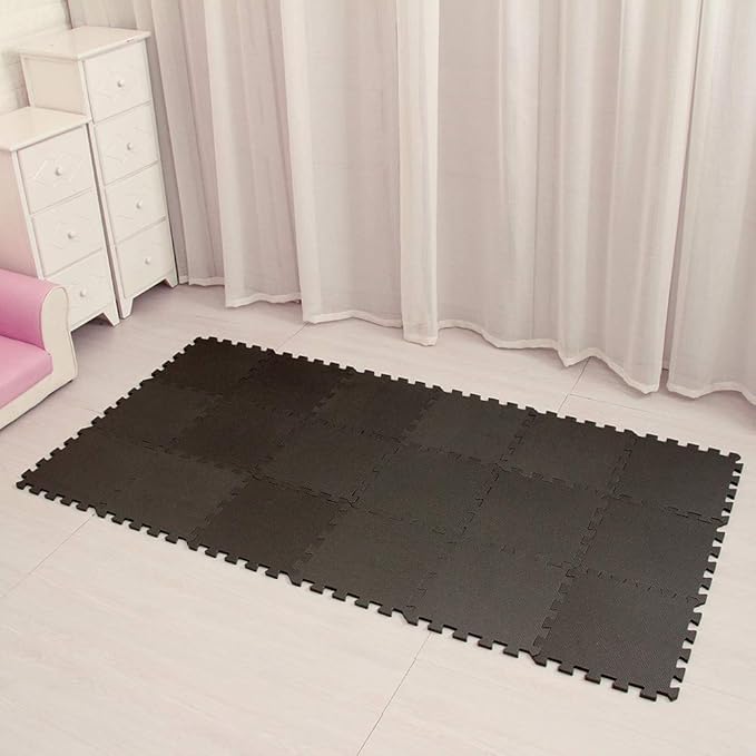 MQIAOHAM® Interlocking Soft Foam Floor Mats EVA Puzzle Tiles Protective Flooring Set Floor Protector Surface Protection Underlay Mat for Sports Exercise Gym Fitness Basement Garage Workshop Black 104