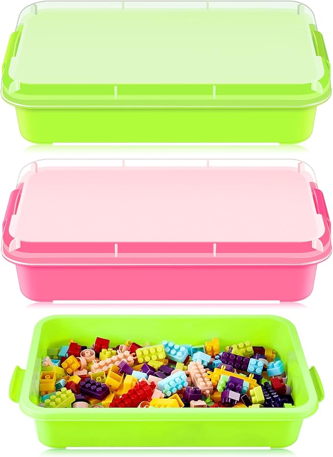 2 Pcs Sensory Bin Sand Tray with Lid for Plastic Sandbox Toy Fill with Water, Sand, Beads and More, for Indoor Outdoor Activities Play(Pink, Turquoise)