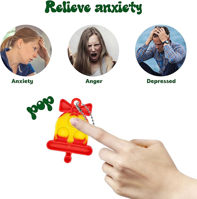 48PCS Christmas Pop Keychain PartyFavors Pop Push Fidget Toys Fidget Keychain for Kids Pop Toys Bubble Wrap Pop Toys Anxiety Stress Reliever for Kids Adults