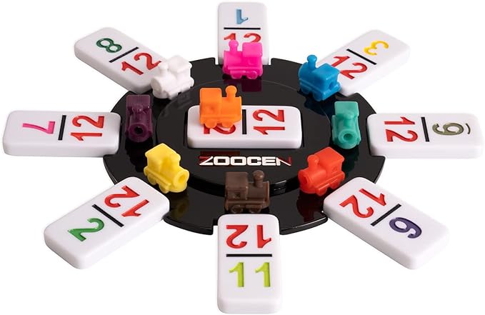 Mexican Train Dominoes Set with Numbers, Double 12 Dominos Game Set with Wooden Case, Full Dominoes Set with 91 Tiles 9 Trains, Scoreboard, Acrylic Game hub