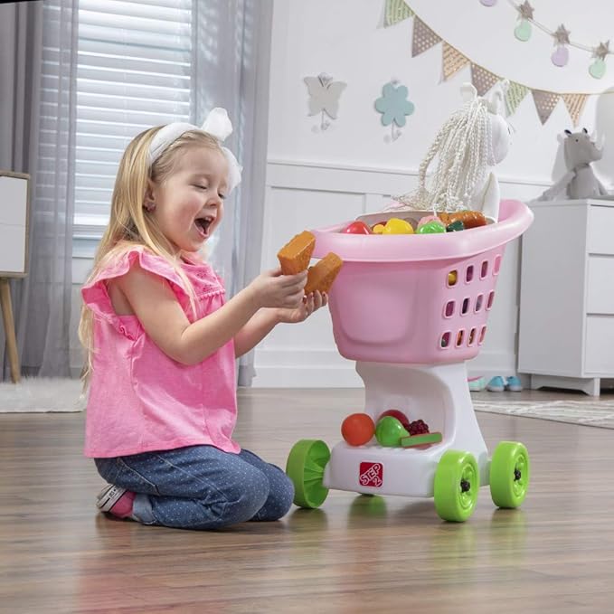 Step2 Little Helper's Shopping Cart for Kids, Play Grocery Cart, Made of Durable Plastic, for Toddlers 2+ Years Old, Pink