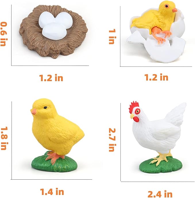 Montessori Chicken Life Cycle with Flash Cards, Realistic Animal Figurines Toy, Animal Educational Matching Game for 3+ Year Old Toddlers Kids (Cock)