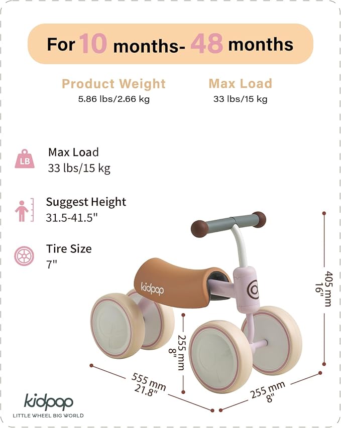 kidpop Big BEE Baby Balance Bike for 1 Year Old Toddler Kids Ride On Toys First Birthday Gift Toddler First Bike (Purple)