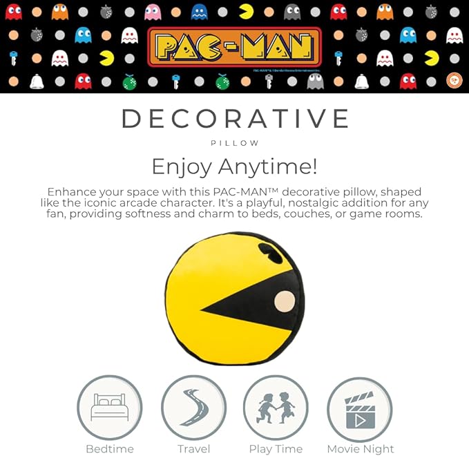 PAC-Man Bedding Super Soft Plush Decorative Throw Pillow, 14 in, (Officially Licensed Product) by Franco Collectibles