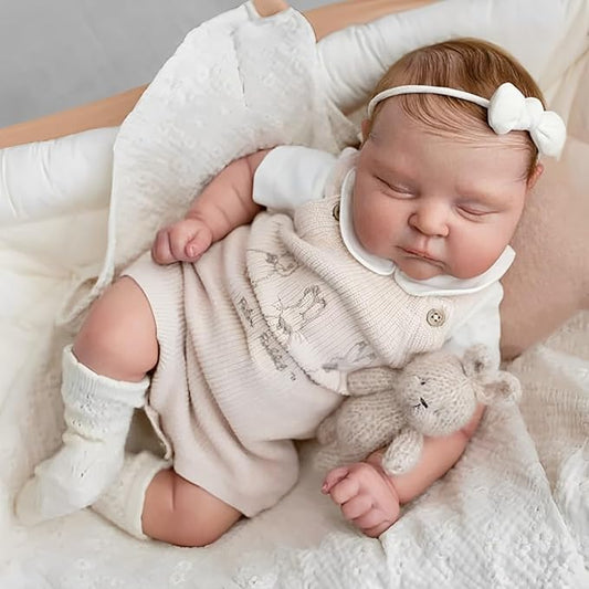 Sleeping Reborn Baby Dolls, 22 Inch Lifelike Newborn Baby with Weighted Cloth Body, Real Vinyl Reborn Doll Girl Peaches with Realistic Veins, Advanced Doll Gift Set for Kids Age 3+