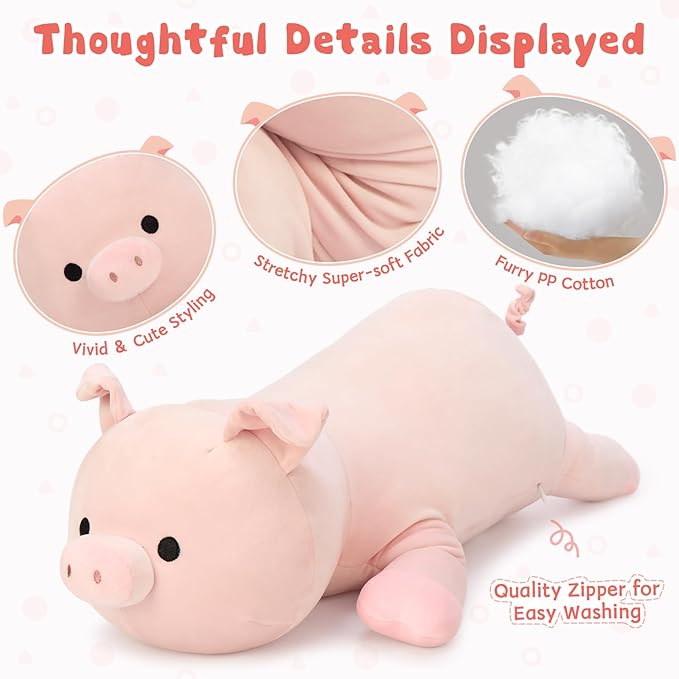 MaoGoLan Pink Pig Stuffed Animal Plush Pillow– 23.6" Giant Stuffed Pig Toy, Soft Hugging Piglet Toy for Kids & Adults, Perfect Piggy Christmas Birthday Decor Gifts