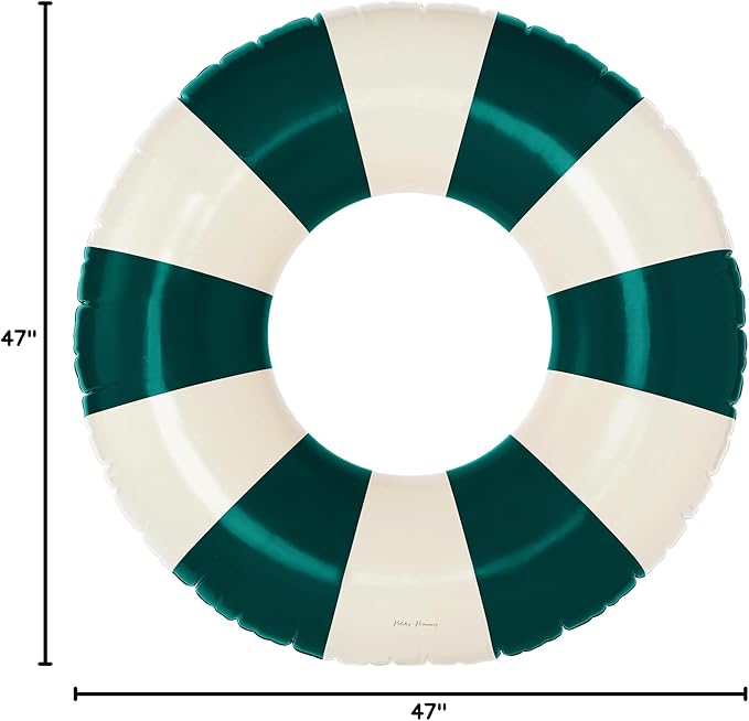 Petites-Pommes Pool Tube for Adults - Durable Inner Tube, Handprinted Classic Striped Design Pool Float, Soft Comfort Seaming, Packable Floats for Travel, Dark Green, 47 inch