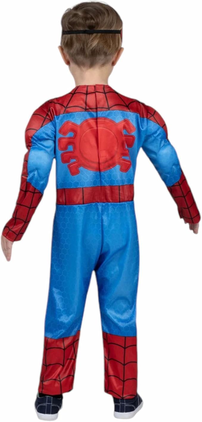Jazwares Toddler SPIDEY Spiderman Marvel Spidey & His Amazing Friends Halloween Costume with Paded Jumpsuit & Fabric Mask