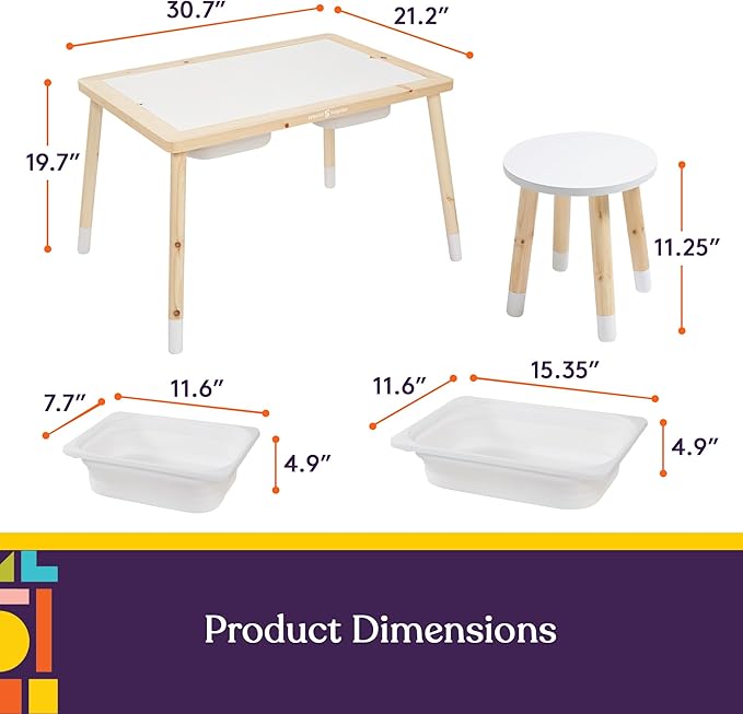 Special Supplies Kid’s Sensory Table Set with Deep Water and Sand Bins, Writable Lids, Chalk and Dry Erase Markers for Active, Hands-On Learning, Fun Play, Arts and Crafts - Pine Wood (2 Bins)