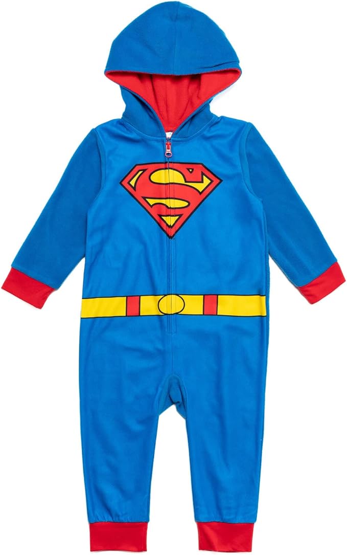 DC Comics Justice League Superman Batman Flash Zip Up Pajama Cosplay Coverall Toddler to Big Kid