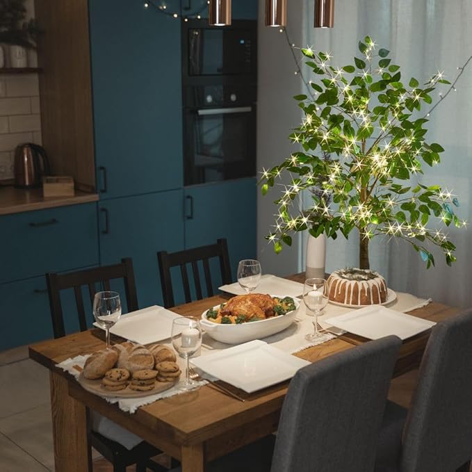 BAOLITVINE Lighted Ficus Tree 6FT 264 LED Fairy Lights, Artificial Twig Tree with Lights for Home Living Room Spring Christmas Decoration Indoor Outdoor