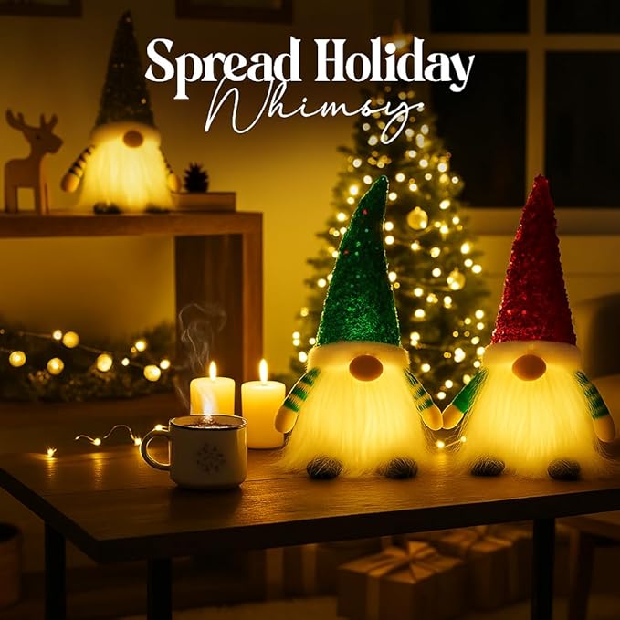 2PCS Christmas Gnomes Decorations and Christmas Decorations Indoor Lighted - 12" Handmade Swedish Santa Gnomes Plush Cute Christmas Decor Elf Gift Xmas Table