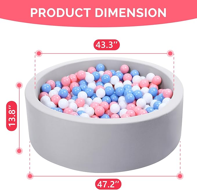 Wilwolfer Foam Baby Ball Pit for Toddlers: 47 x 14.5 inch Extra Large Kids Ball Pit, Indoor Outdoor Babies Playpen, Kids Soft Play Toys, Birthday Gift for Girl Boy - Balls Not Included