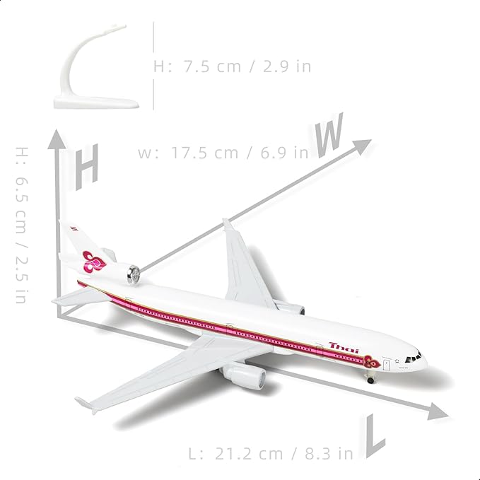 MD-11 Thai 1/300 Diecast Metal Airplane Model with Stand -Alloy Airplane Model for Adult(HS-TMA) -8.3 inches Model Plane for Aviation Enthusiasts Gifts, Display Decorations