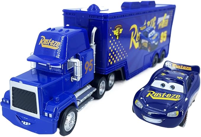 Portable Mini Toy Car and Truck Set 1:55 Diecast Model Metal Body Racers for Preschool Kids Ages 3+ Years (Blue)