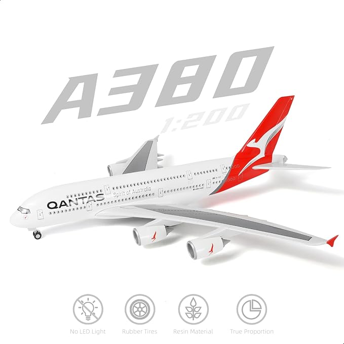 1/200 Scale A380 Model Plane Australia Diecast Airbus A380 Model Airplane with Stand (14 in-L) Pre-Built Model kit for Adult -Aviation Creative Gifts, Tabletop Collection Display