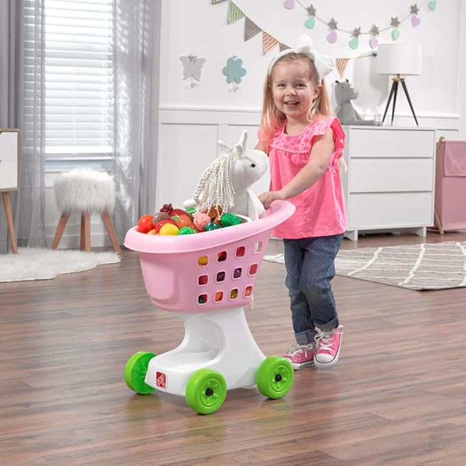 Step2 Little Helper's Shopping Cart for Kids, Play Grocery Cart, Made of Durable Plastic, for Toddlers 2+ Years Old, Pink