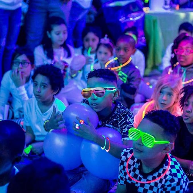 78PCs LED Light Up Toy Party Favors/Supplies Bulk Glow In The Dark For Adult Kids Birthday Halloween With 50 Finger Light, 12 Jelly Ring, 6 Flashing Glasses, 5 Bracelet, 5 Fiber Optic Hair Light