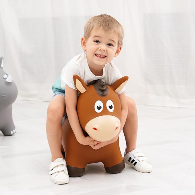 ZOOJOY Bouncy Horse Hopping Toys, Inflatable Animal Horse Toys for Toddlers 1-3, Outdoor Indoor Bounce and Ride On Bouncer for Boys Girls, Birthday Gifts for 18 Months 2 3 4 5 6 Year Old with Pump
