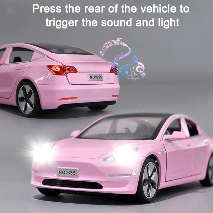 Diecast Toy Car Model 3 Car Model,Zinc Alloy Simulation Casting car Model Pull Back Vehicles,1:32 Scale Mini Vehicles Toys with Lights and Music for Toddlers Kids Children Birthday Gift (Pink)