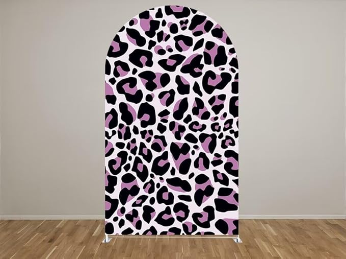 4x7ft Double-Sided Stretchy Arched Stands Covers, Purple-Black Leopard Print Arched Backdrop Cover for Wild Junlge Safari Birthday Party Arch Props GX-317
