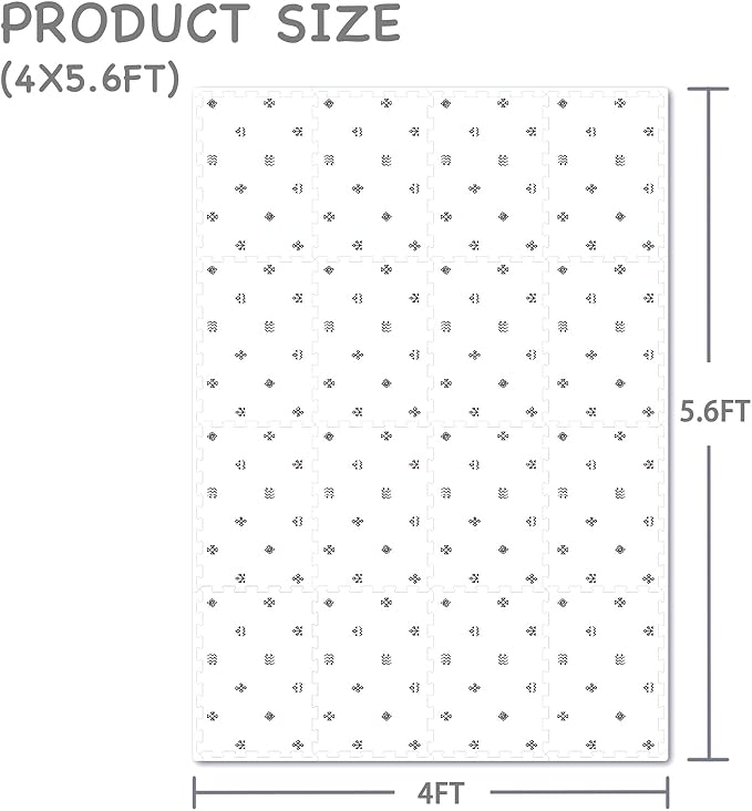 TCBunny 16 Interlocking Tiles and Edges Baby Play Mat for Kids & Toddlers - 5.6 X 4 FT (Bohemia Handmade Pattern)