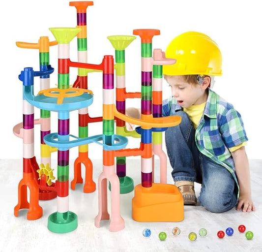Marble Run for Kids,135 PCS Marble Maze Track Set - Educational Building Block Toys Set for Boys Girls STEM Learning (75 Blocks + 60 Marbles)