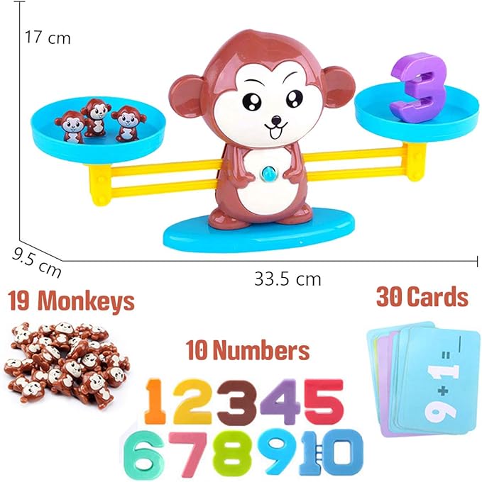 CozyBomB™ Monkey Scale Balance Counting Toys Math Games STEM Preschool Educational Toys for 3 4 5 Year olds Math Educational Kindergarten Number Learning Games Gifts for Boy Girl Birthdays Christmas