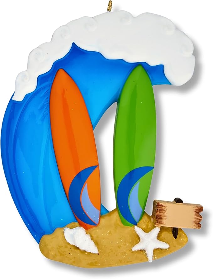 Ornaments by Elves - Personalized Surf Family Two Surfboards Christmas Ornaments 2025 - Beach Kids Decorations Paddle Board - Surfer Surfing Hawaiian Theme - Customized Giftable Packaging