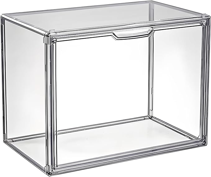 Clear Stackable Plastic Storage Bins with Magnetic Lid, Dustproof Book & Cosmetic Display Cases, Large Figures Collectibles Showcase, Shoe Box, Protection Organizer (Gray, L-1 Pack)