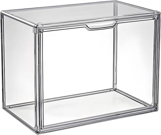 Clear Stackable Plastic Storage Bins with Magnetic Lid, Dustproof Book & Cosmetic Display Cases, Large Figures Collectibles Showcase, Shoe Box, Protection Organizer (Gray, L-1 Pack)